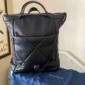 NWT Cole Haan Black Leather Convertible Backpack.